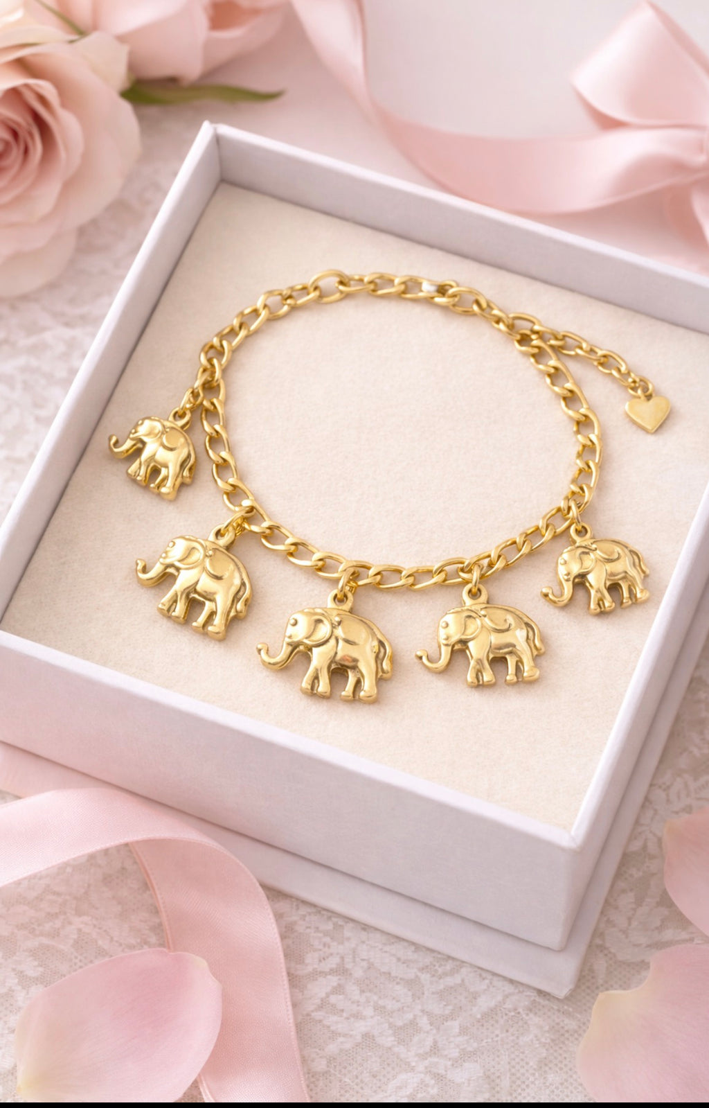 Nia Elephant Charm Cuban Figaro Bracelet