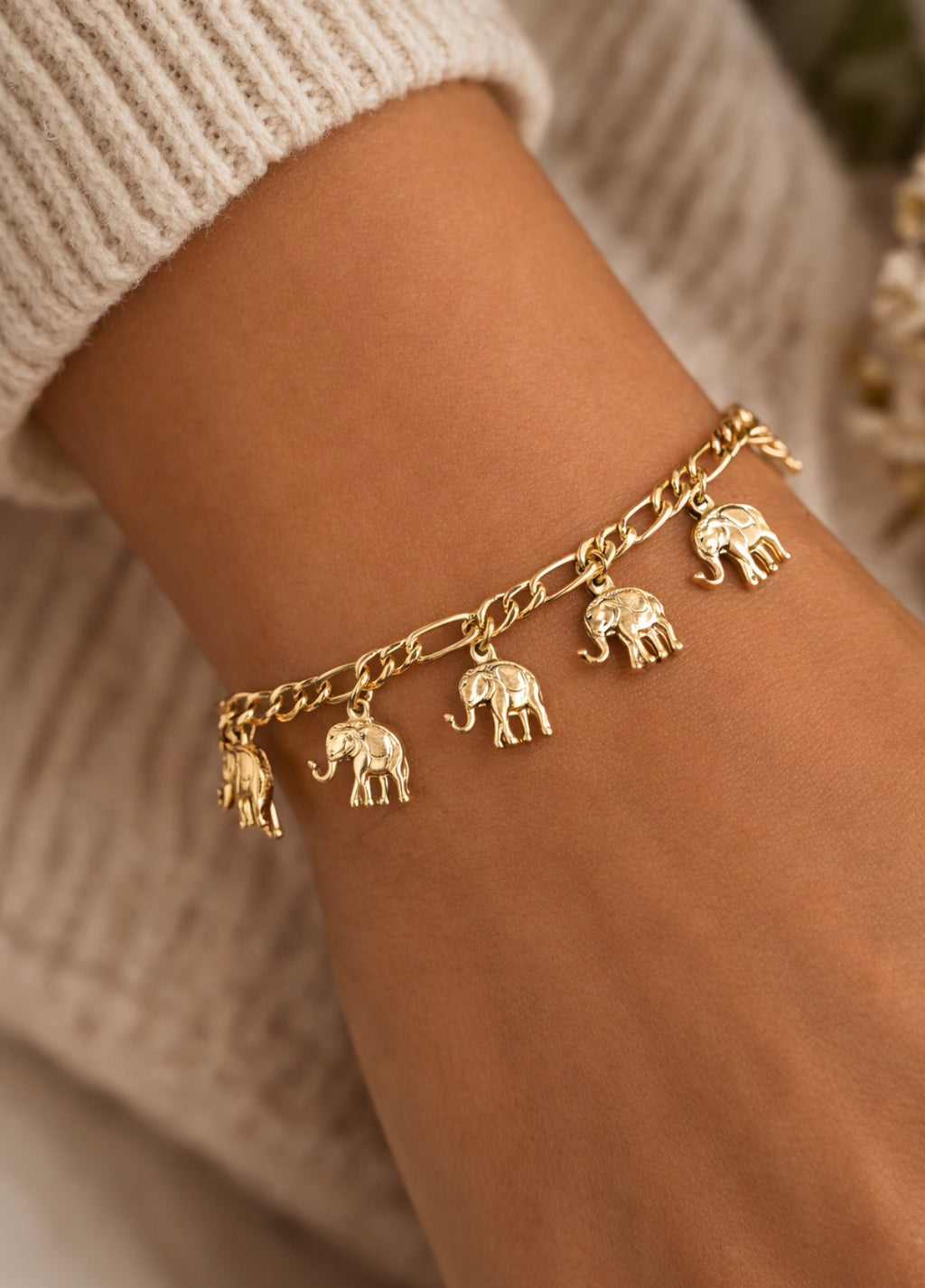 Nia Elephant Charm Cuban Figaro Bracelet