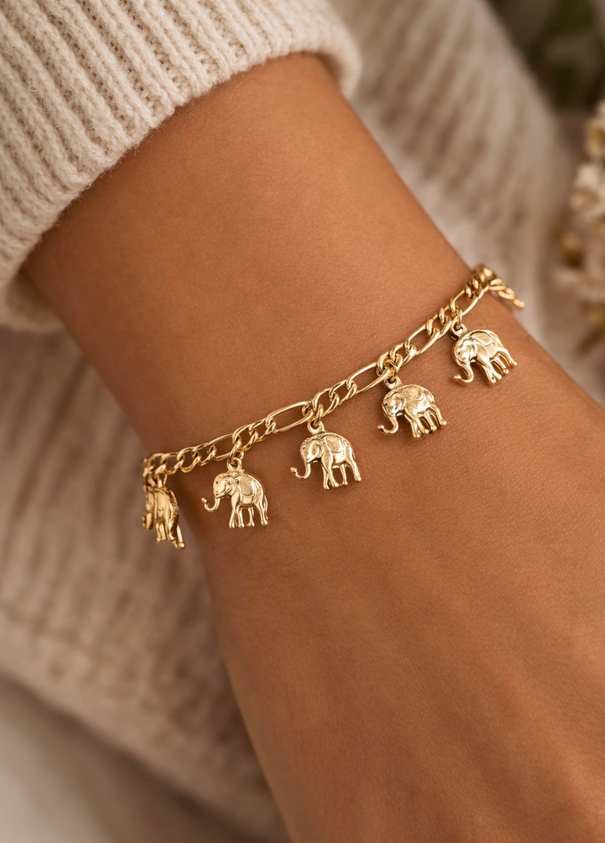 Nia Elephant Charm Cuban Figaro Bracelet
